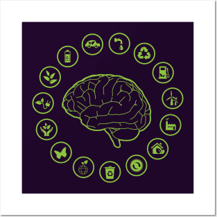 human brain surrounded of ecology icons, think green Posters and Art